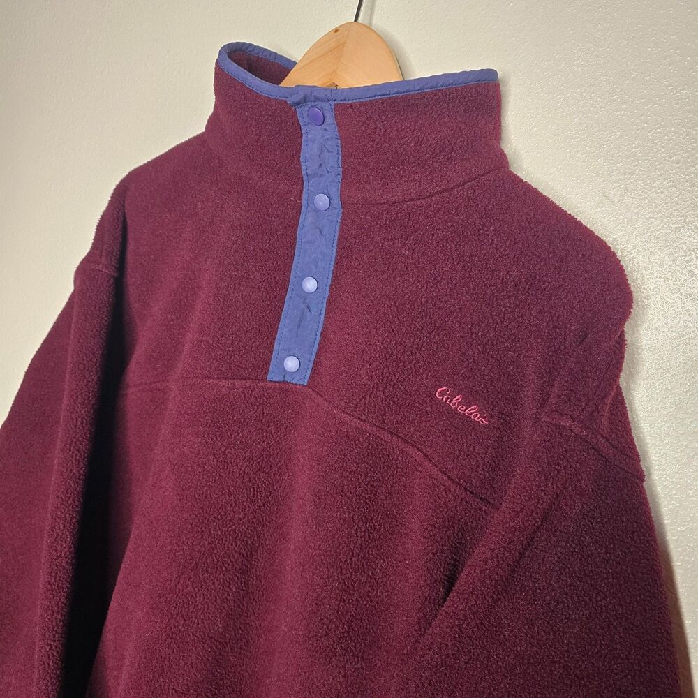 Cabelas Polartec Burgundy 1/4 Button Pullover Sweater Outdoor Wear Mens Large